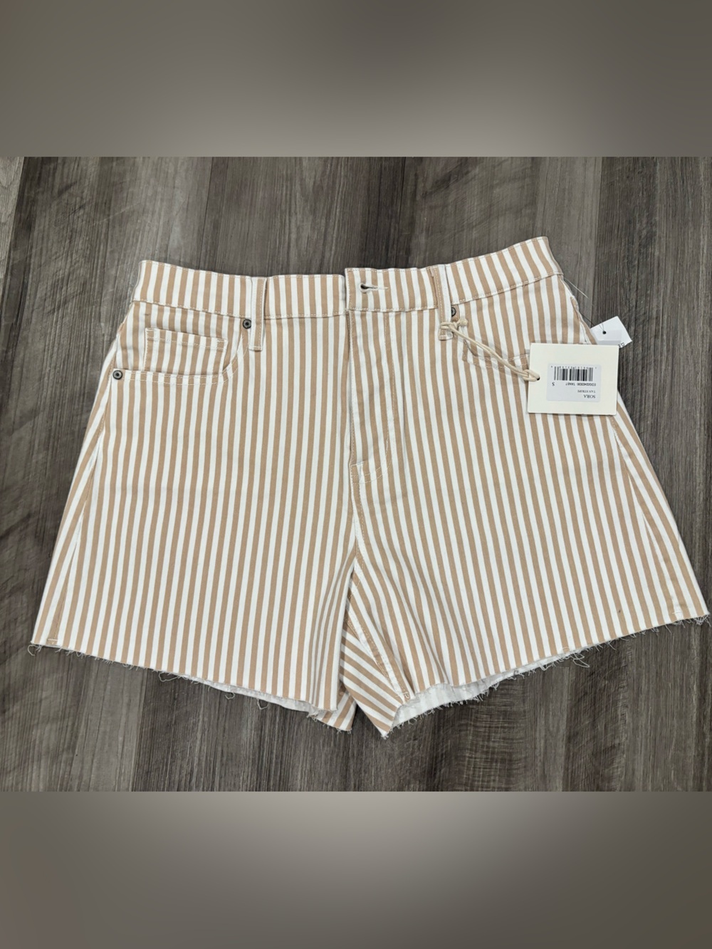 New Eunina Jeans Beige and White Striped High-Rise Jean Shorts